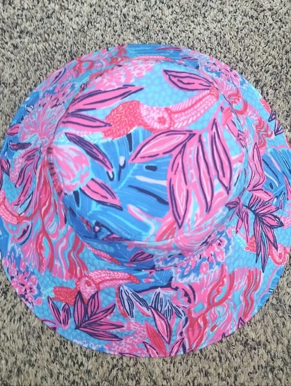 Lilly Pulitzer Ruby Red Wild Times Sun Bucket Hat Pink Blue Tropical Beach